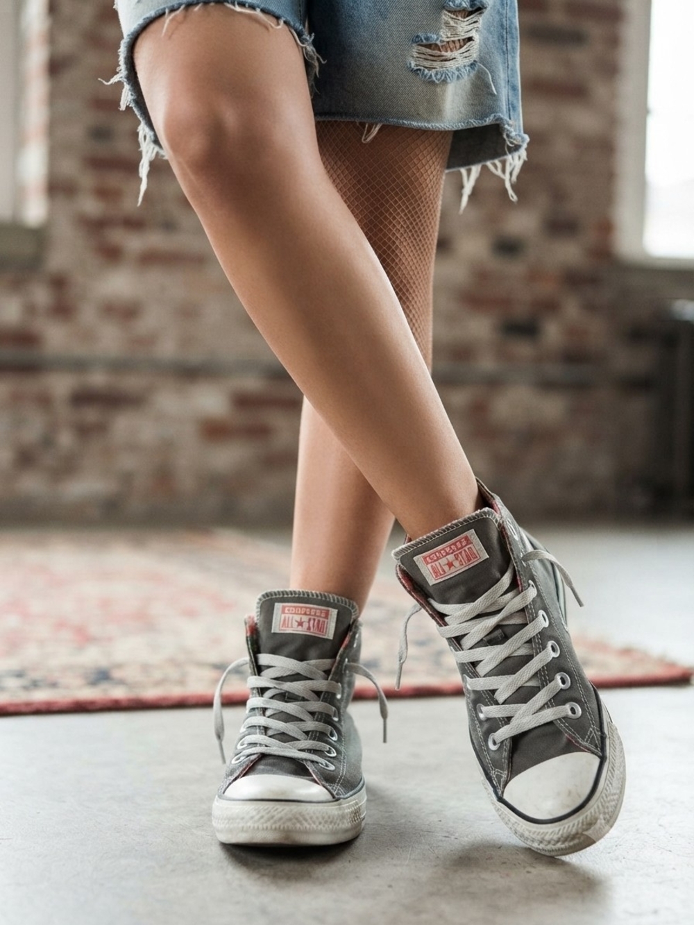 Converse High-Top Canvas Sneakers in Gray and White
